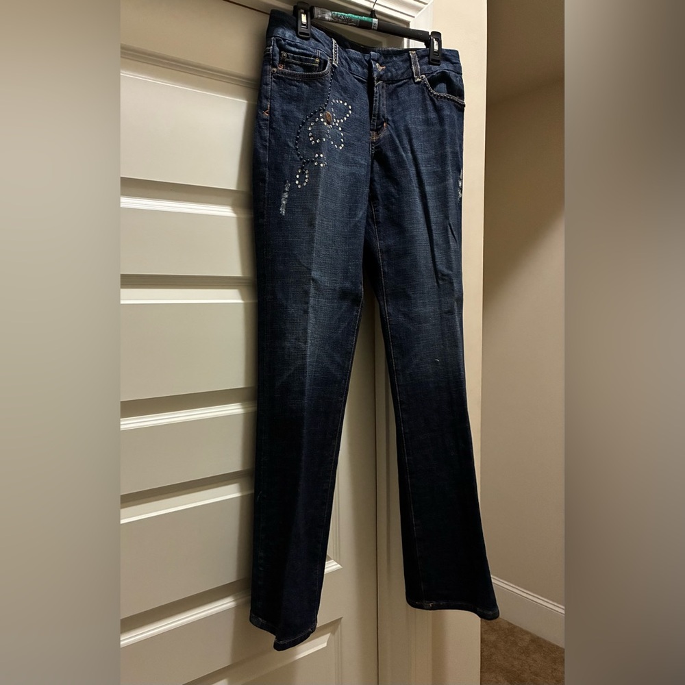 Seven7 Dark Blue Straight Leg Jeans with Embellishments